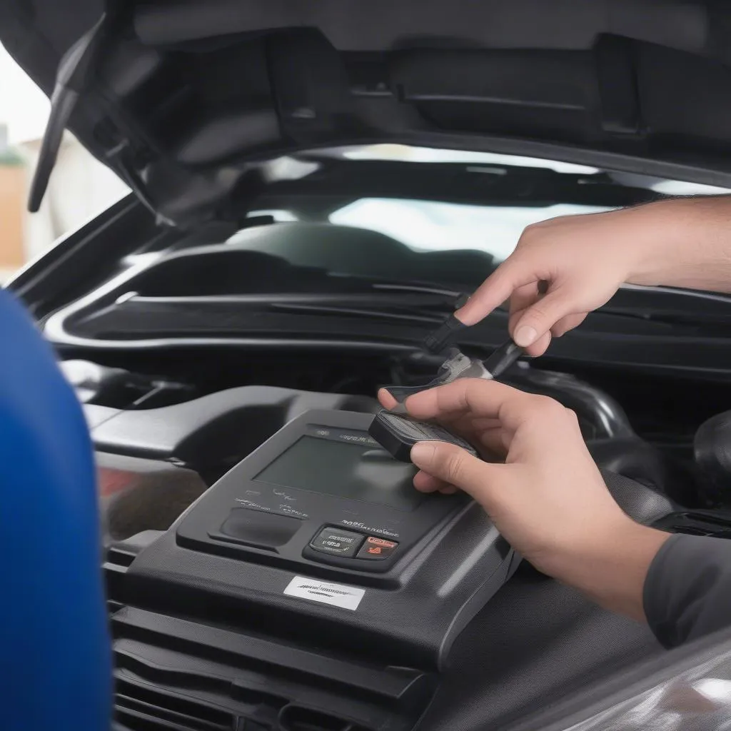 OBD-II scanner being used on a 2012 Hyundai Elantra