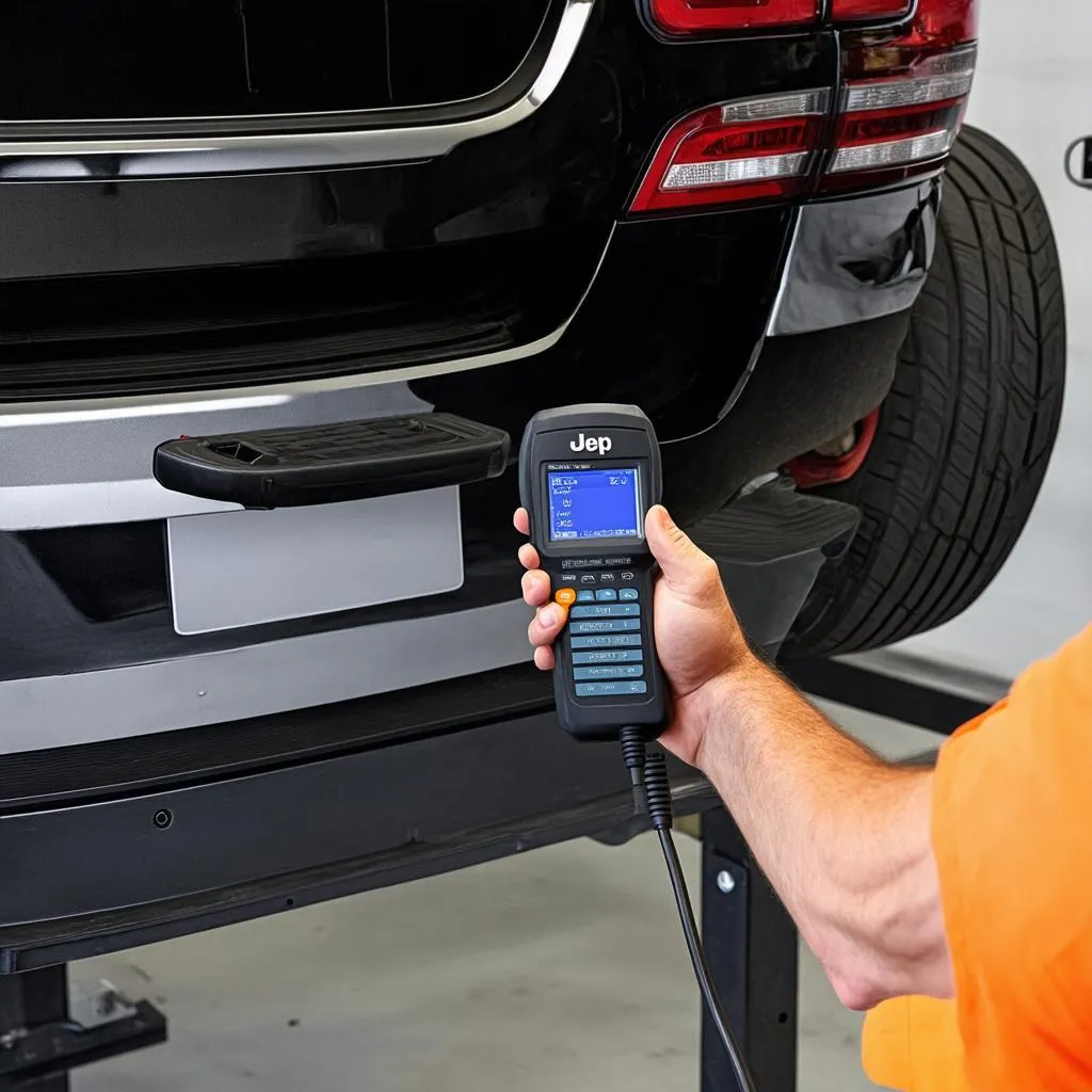 Mechanic Using a Diagnostic Scanner on a Jeep Grand Cherokee