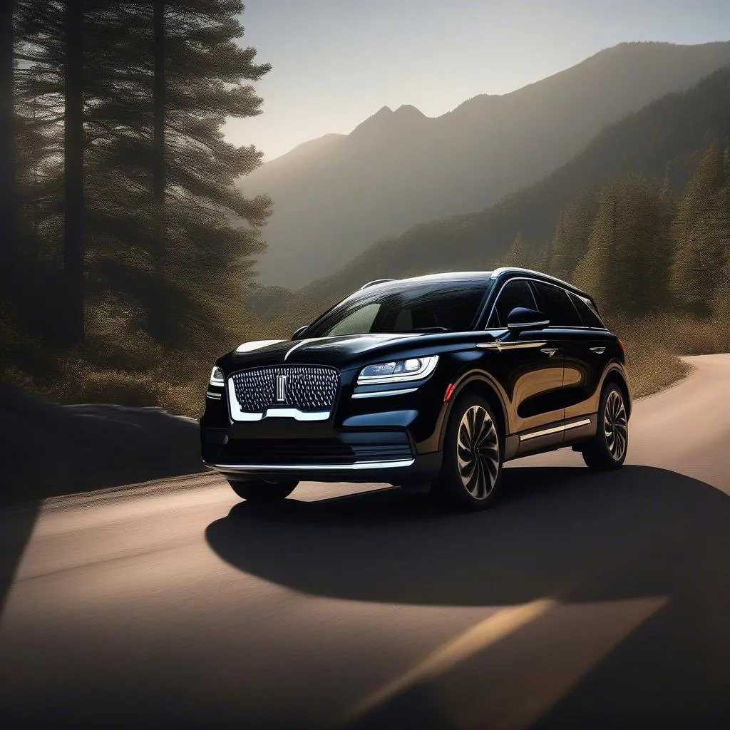 Lincoln Corsair parked on a scenic mountain road