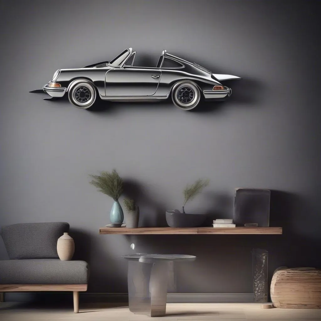 3D metal car wall art featuring a Porsche 911