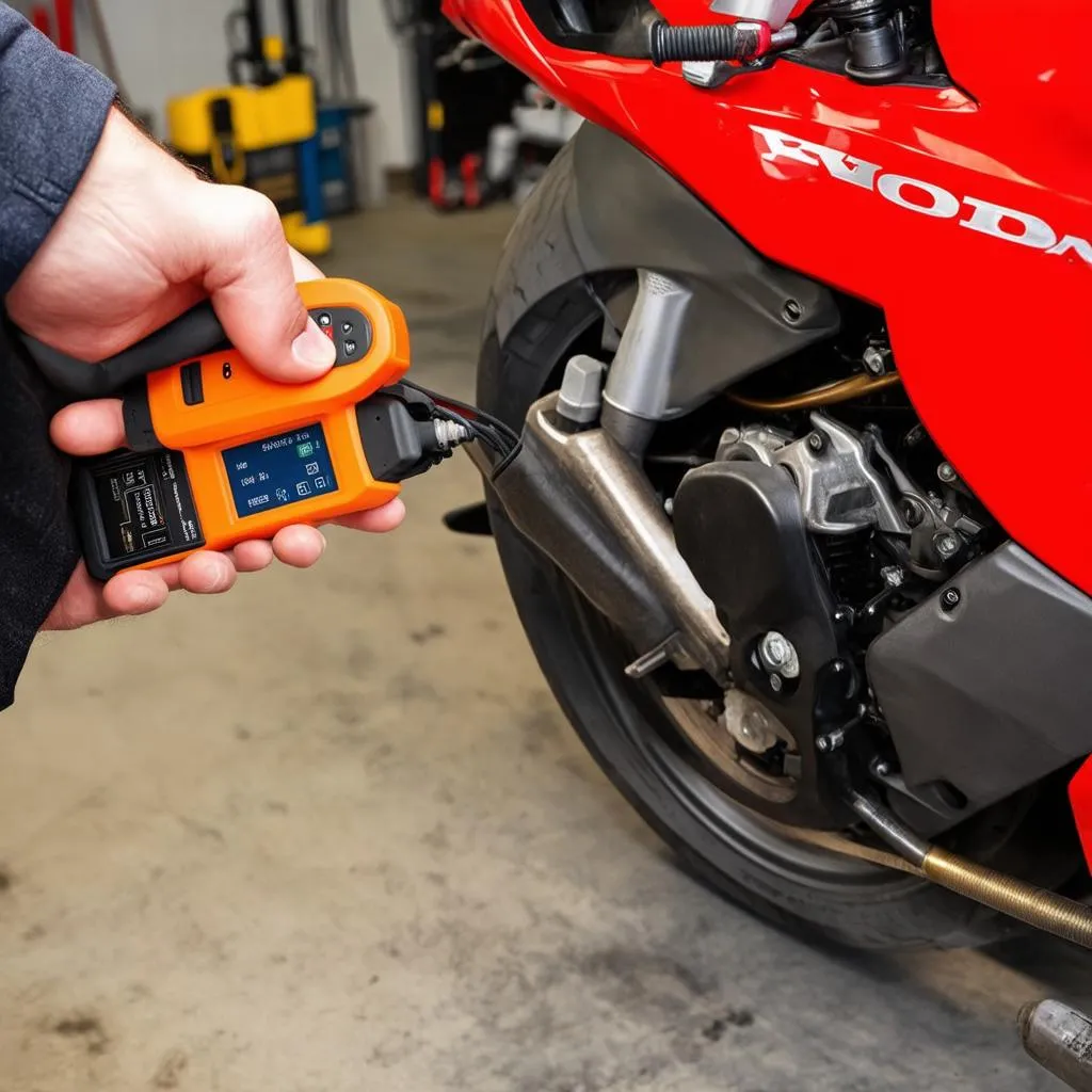 Honda CBR Motorcycle Connected to an OBD Scanner