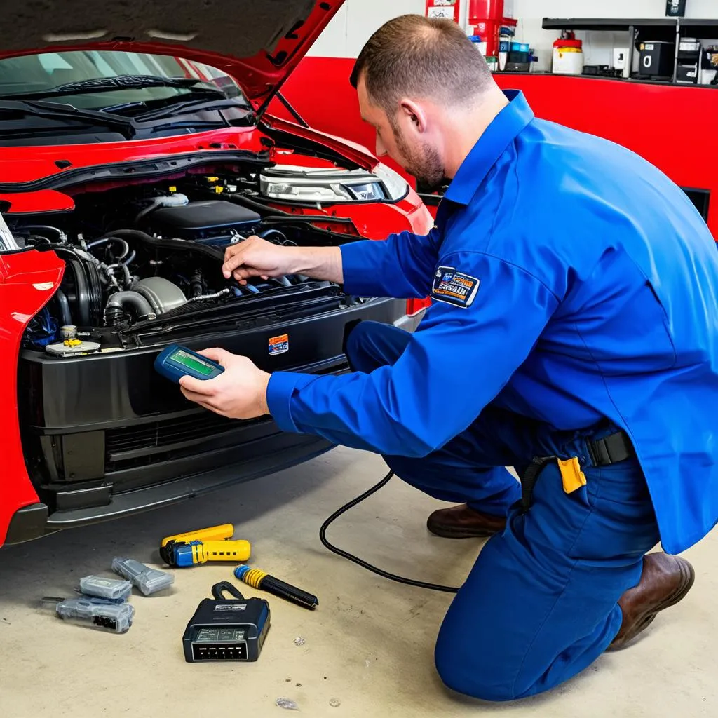 Mechanic Using OBD Scanner