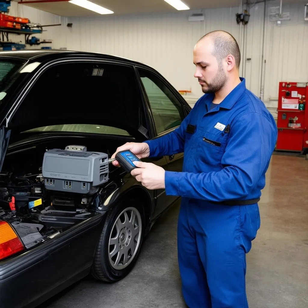 Mechanic diagnosing a 1999 Acura TL