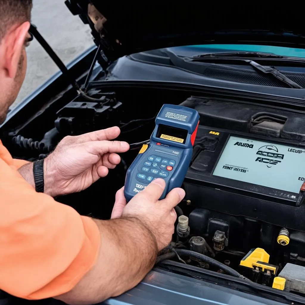 Mechanic using OBD scanner