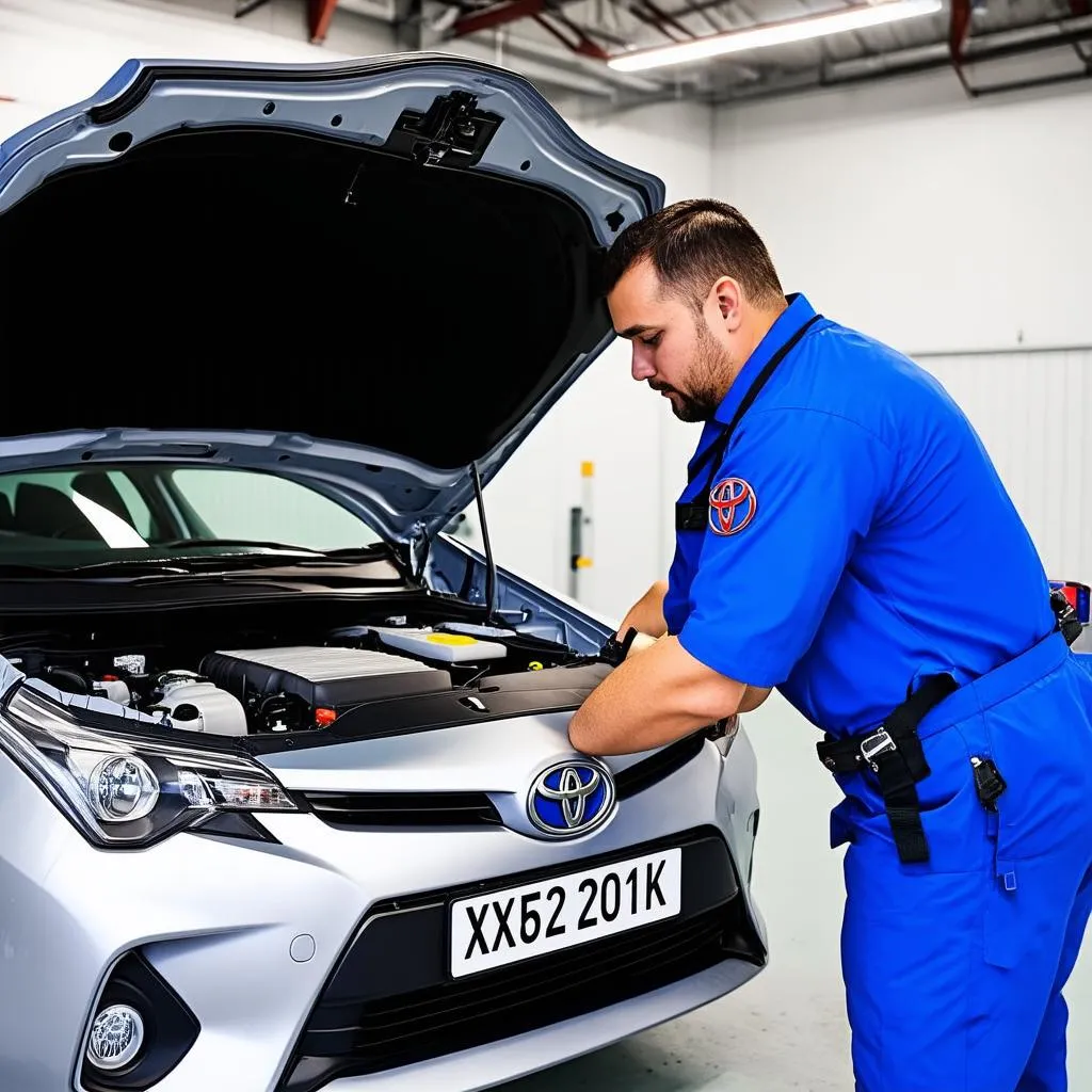 Mechanic working on Prius