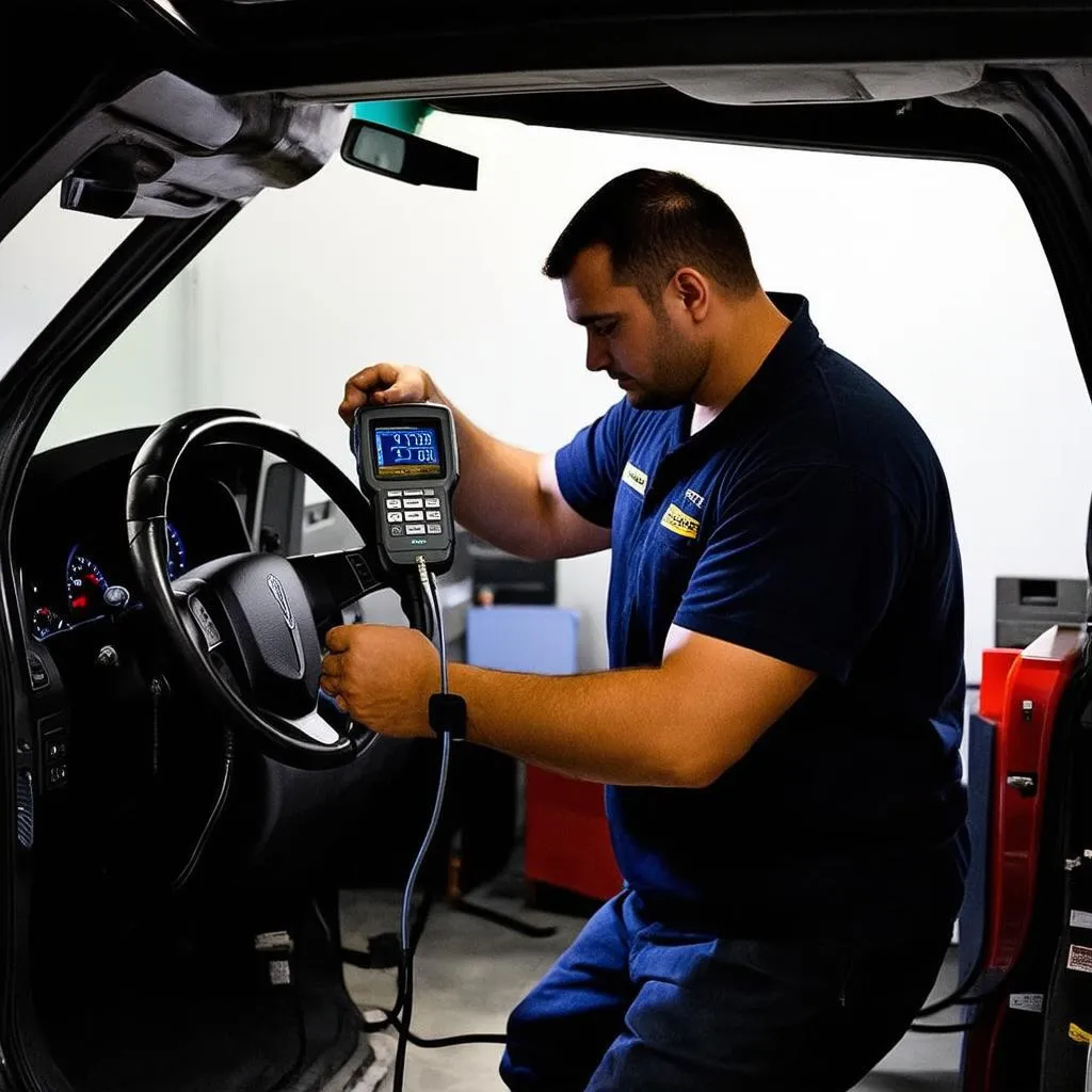 Mechanic diagnosing 2004 Lincoln Navigator