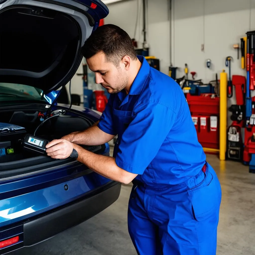 Mechanic Using OBD Scanner