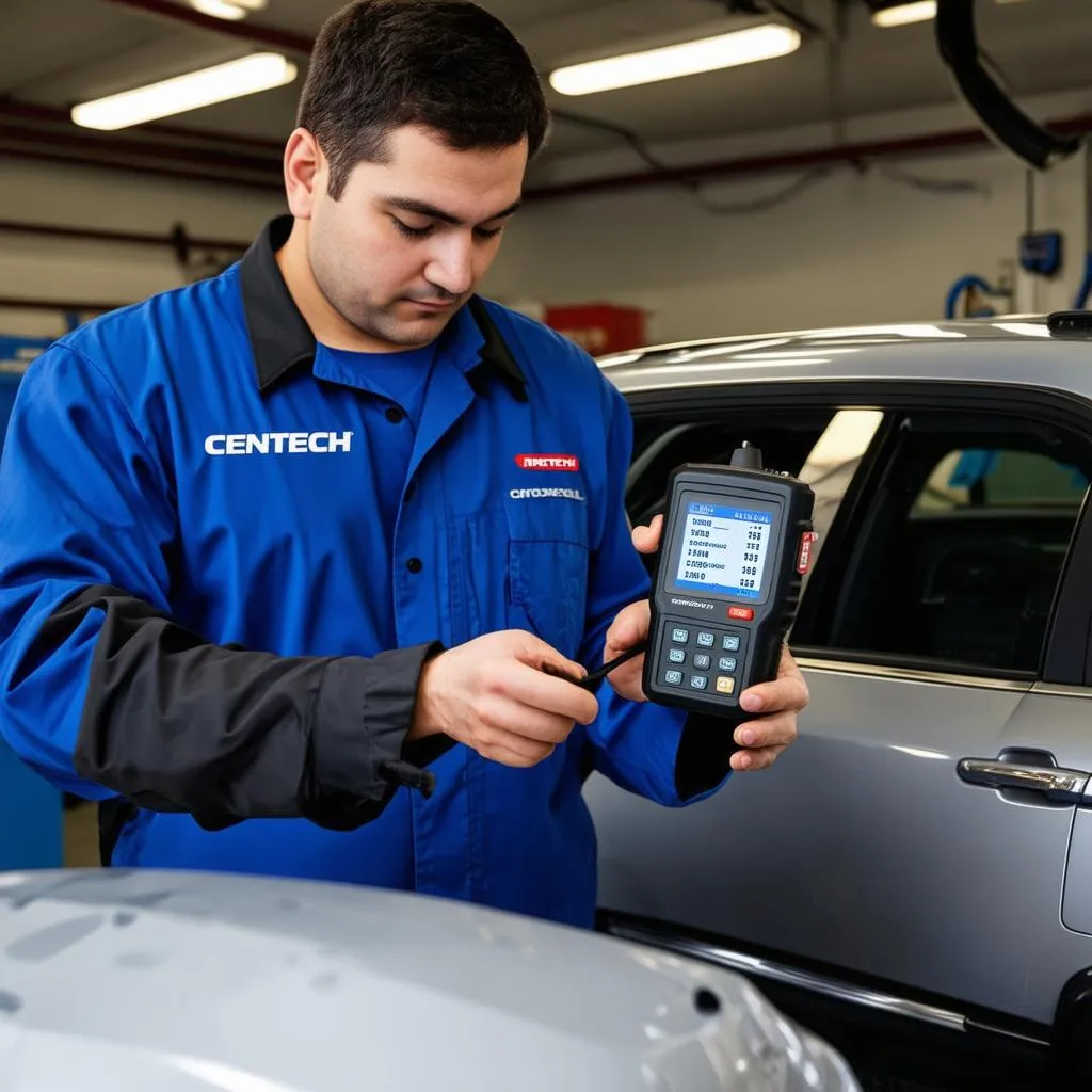 Mechanic using OBD2 scanner