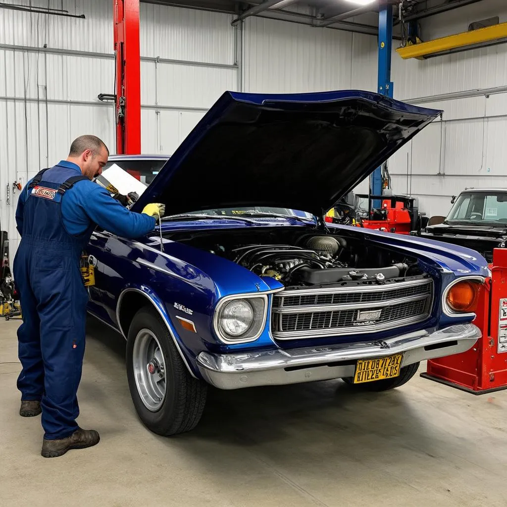 Mechanic Working On Classic Car Engine