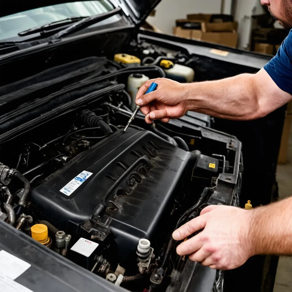 Mechanic Working on Car Engine