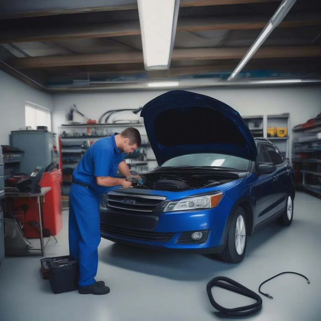 Mechanic Diagnosing Car