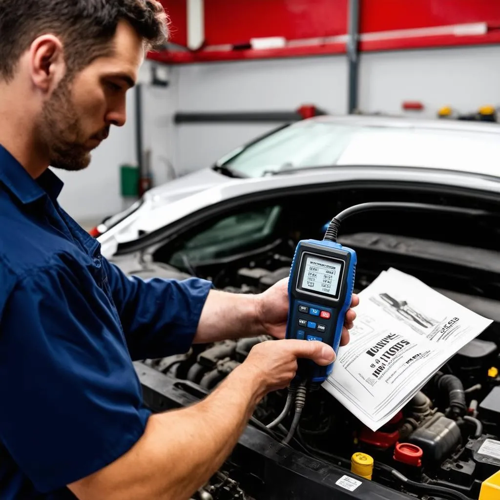 Mechanic Diagnosing Car with an OBD Scanner