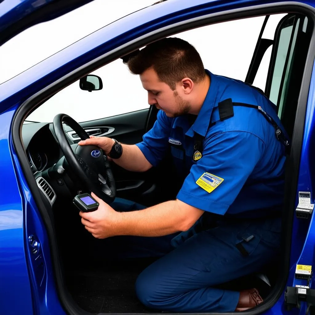 Mechanic using an OBD scanner