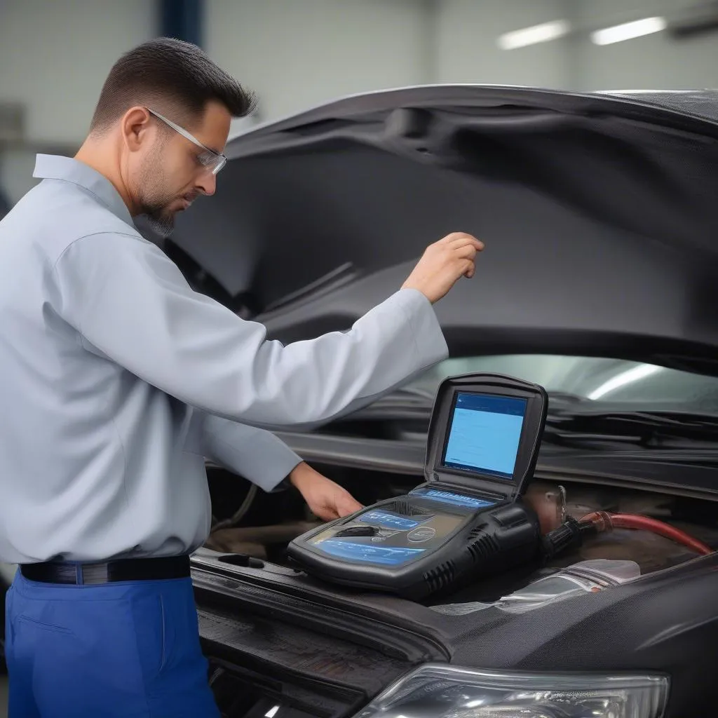 Mechanic Using a Diagnostic Tool