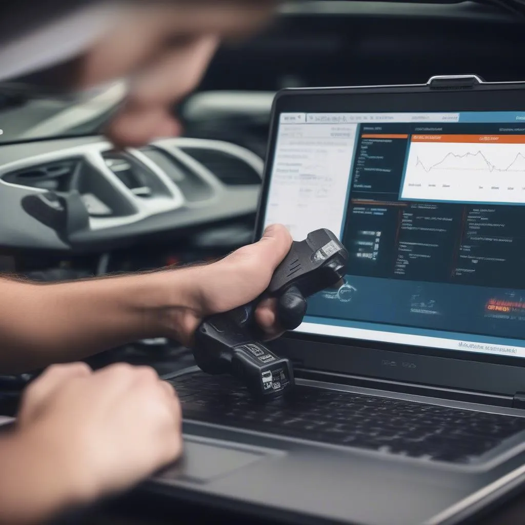 Modern car diagnostics using laptop and OBD-II scanner