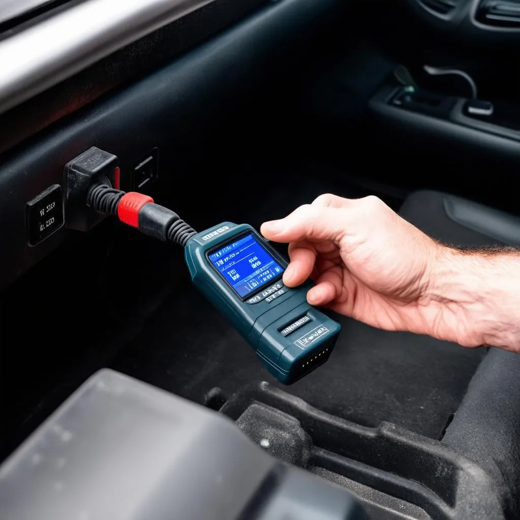 OBD scanner plugged into a car's OBD port