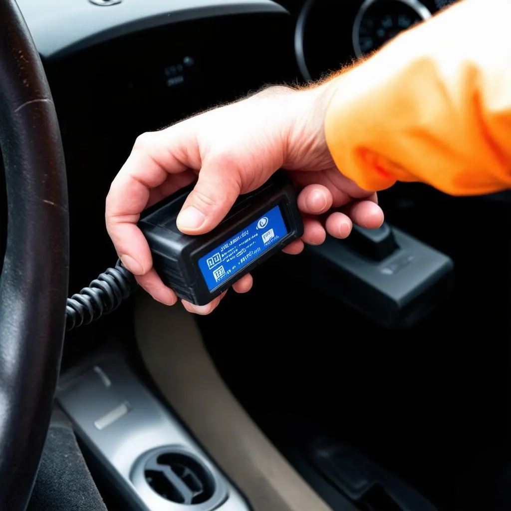 OBD scanner plugged into a car's OBD-II port