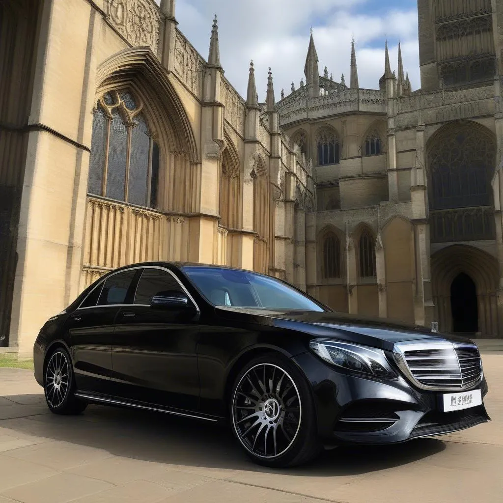 Peterborough Cathedral with Mercedes in front