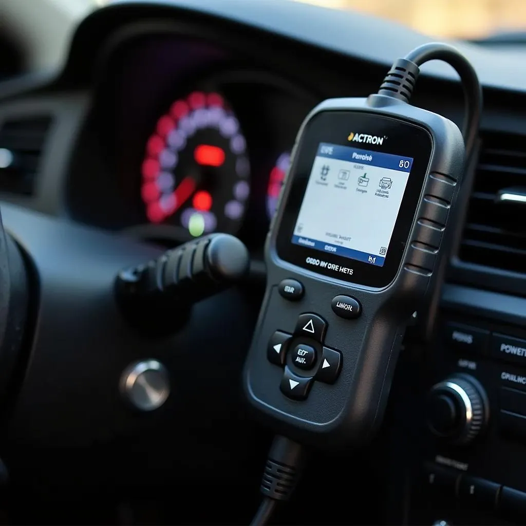 Actron OBD scanner connected to a car's diagnostic port