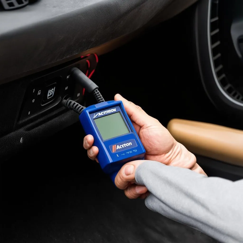 Actron OBD II Scanner plugged into a car's dashboard port.