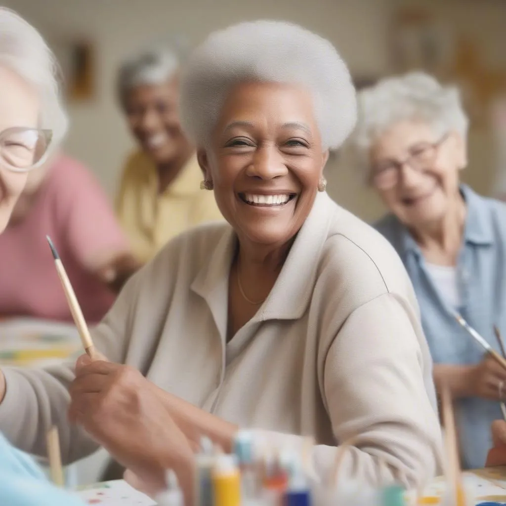 Group of Seniors Enjoying Art Class