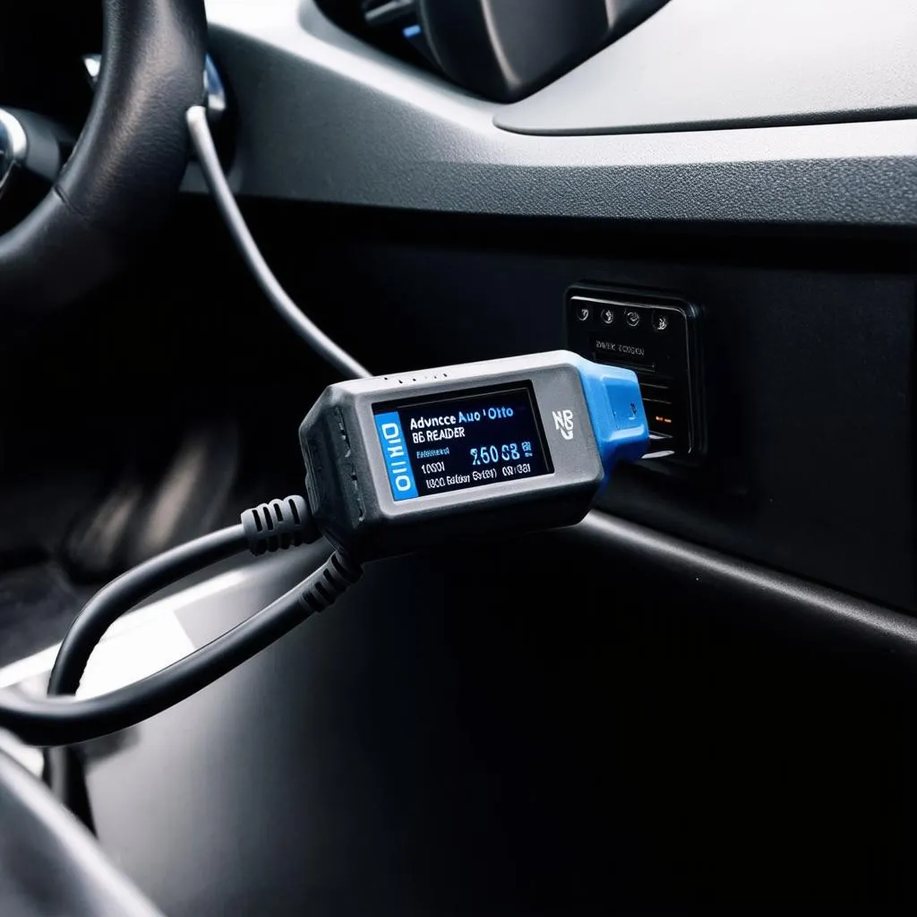 Advance Auto OBD Reader connected to a car's OBD port