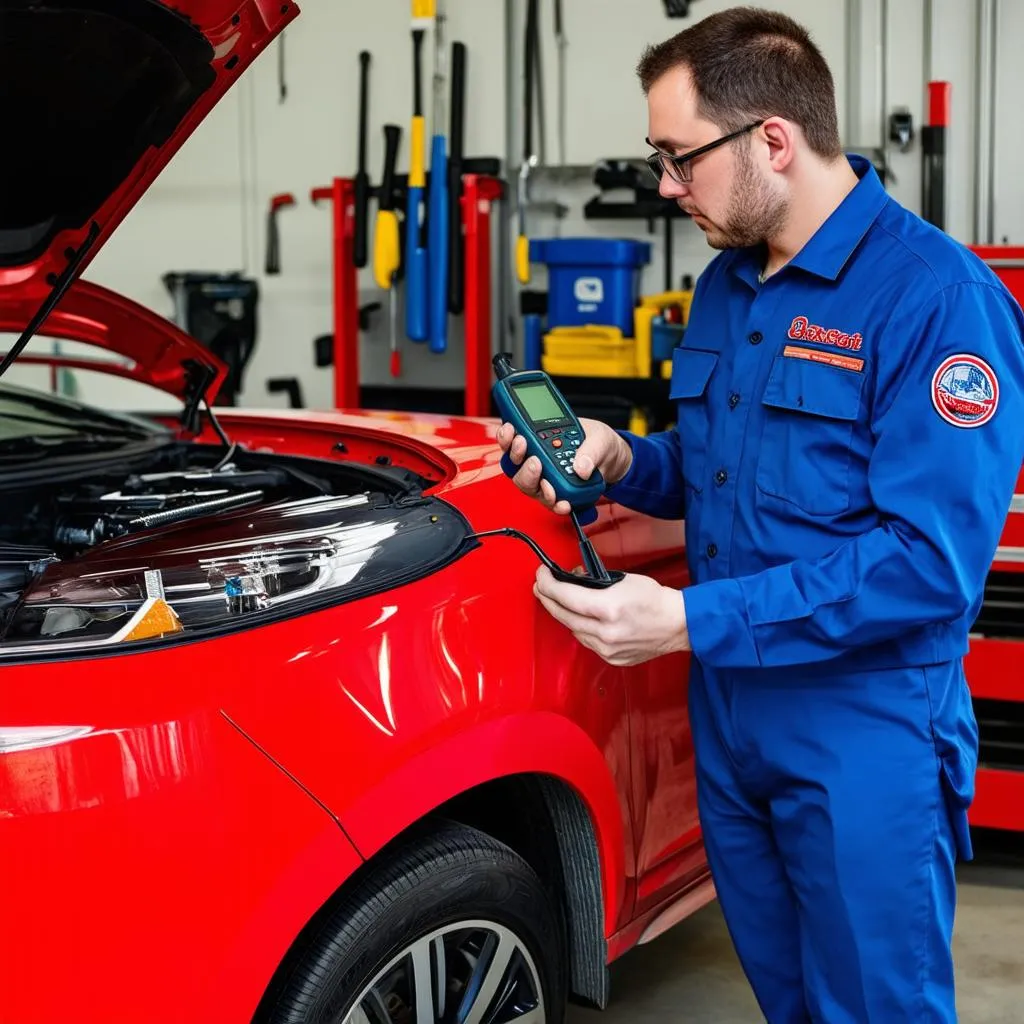 Mechanic using an advanced OBD2 scanner