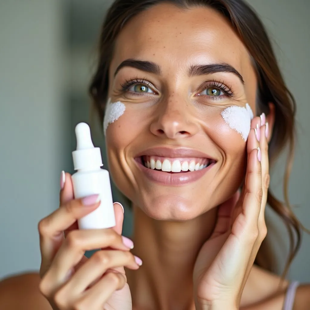 Woman applying anti-aging serum