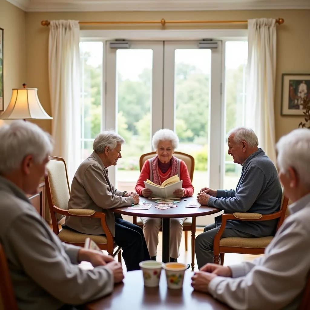 Spacious and welcoming common area in a memory care facility