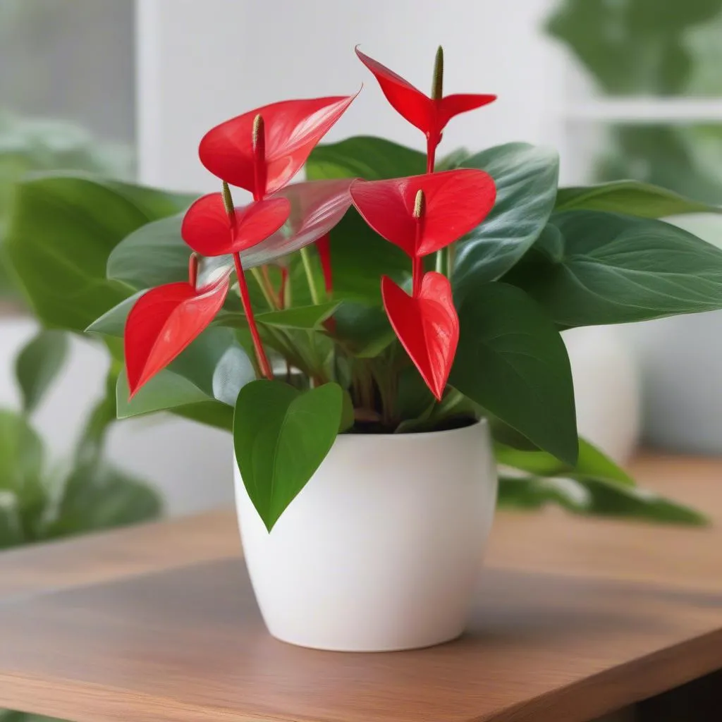 Anthurium Arrow plant in a white pot