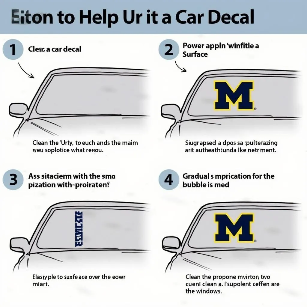 Applying a U of M car decal on a car window