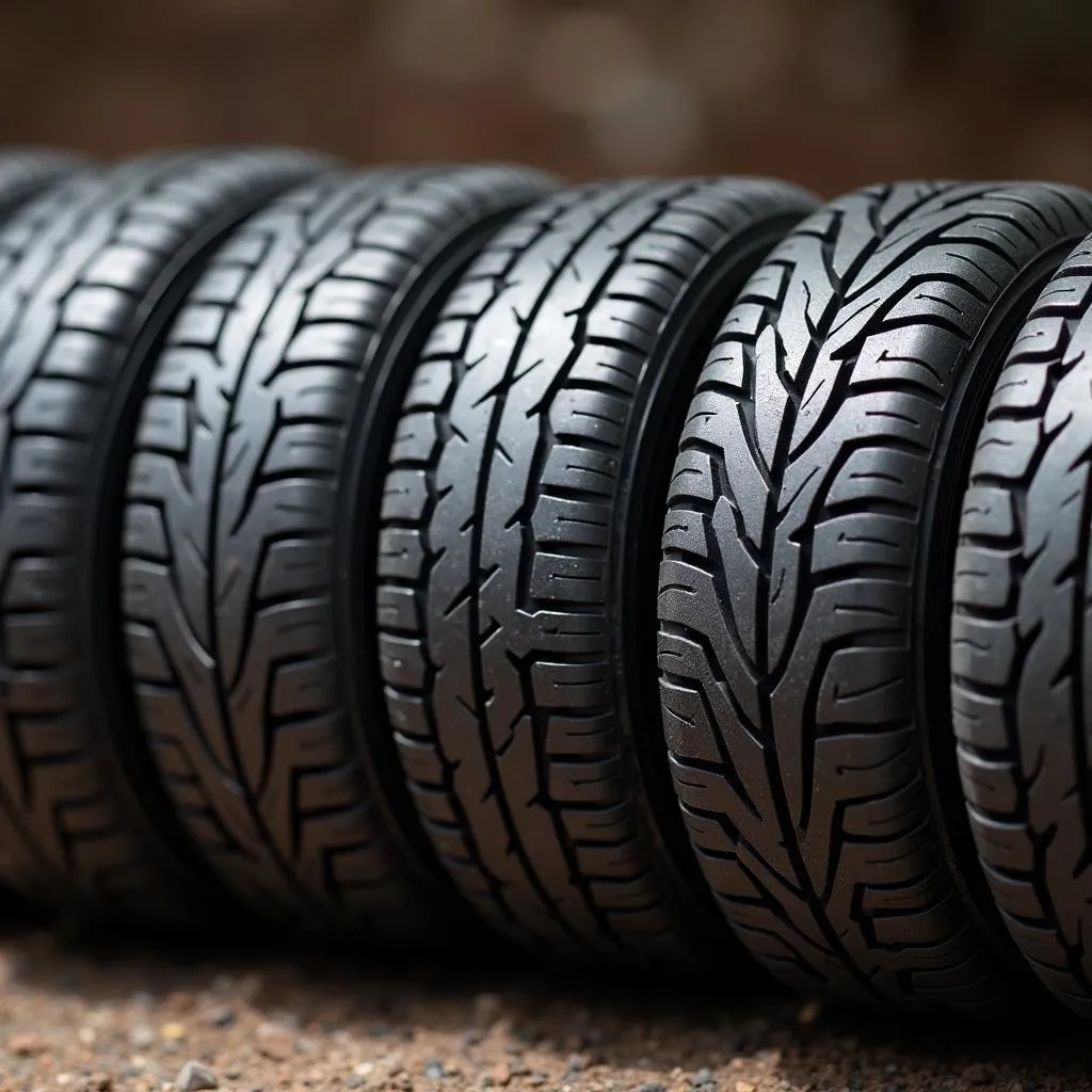 Various RC car drift tires arranged by tread pattern