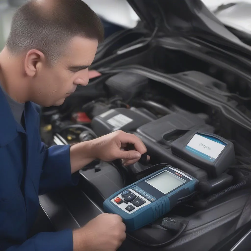 Auto Technician Using OBD Tool