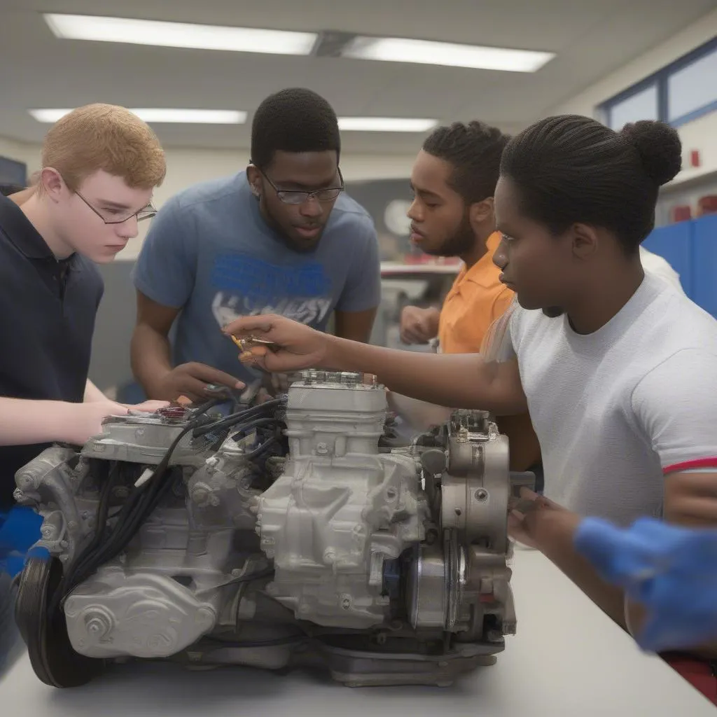 Students Learning Automotive Technology