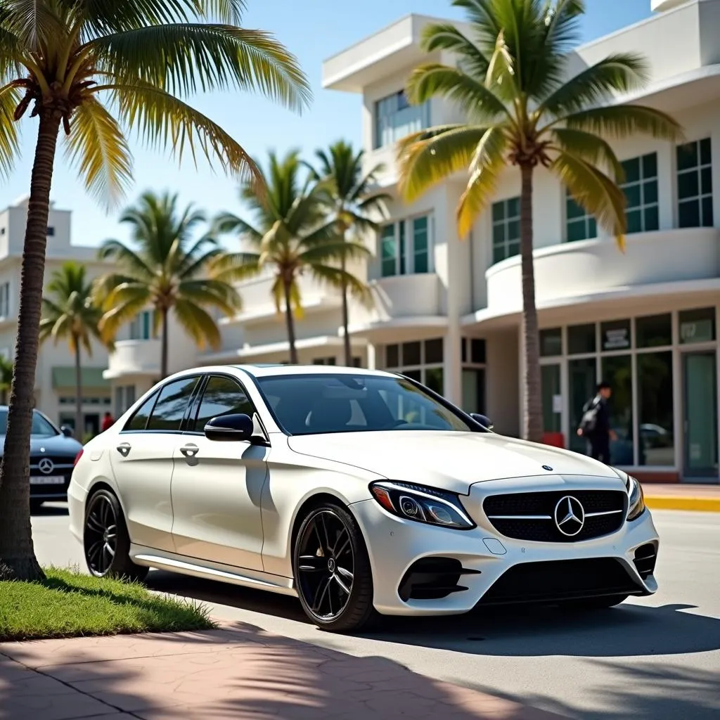 Black rims on a white Mercedes C-Class