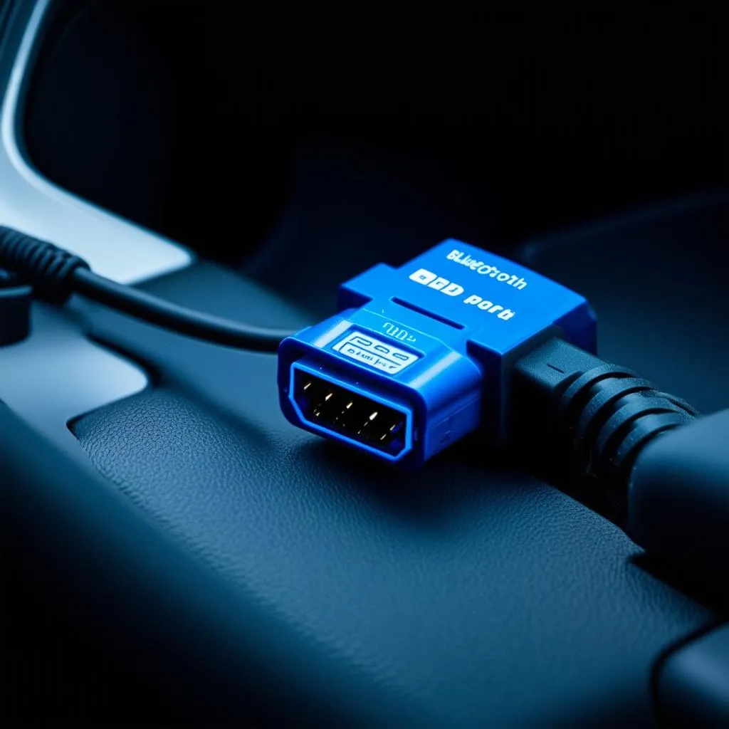 Bluetooth OBD Adapter Plugged into Car's OBD-II Port