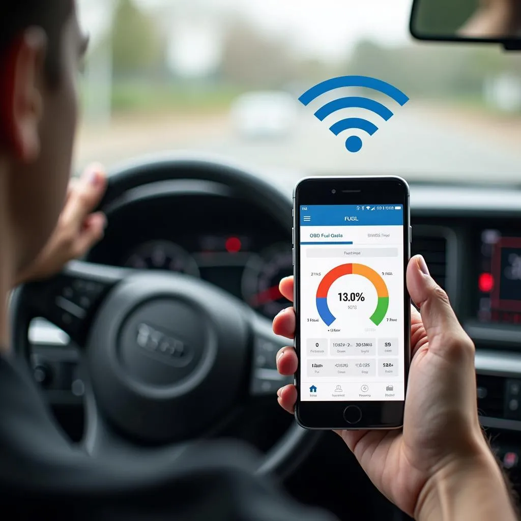 Bluetooth OBD Fuel Level Gauge Connected to a Smartphone