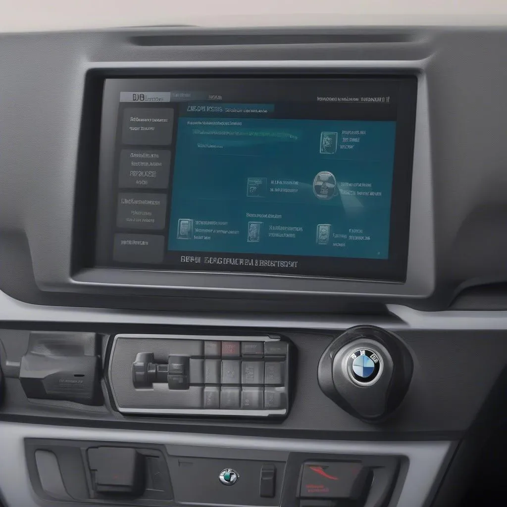 BMW dealer scanner connected to OBD-II port