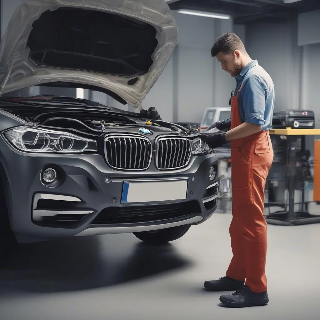 BMW Mechanic Diagnosing Problem