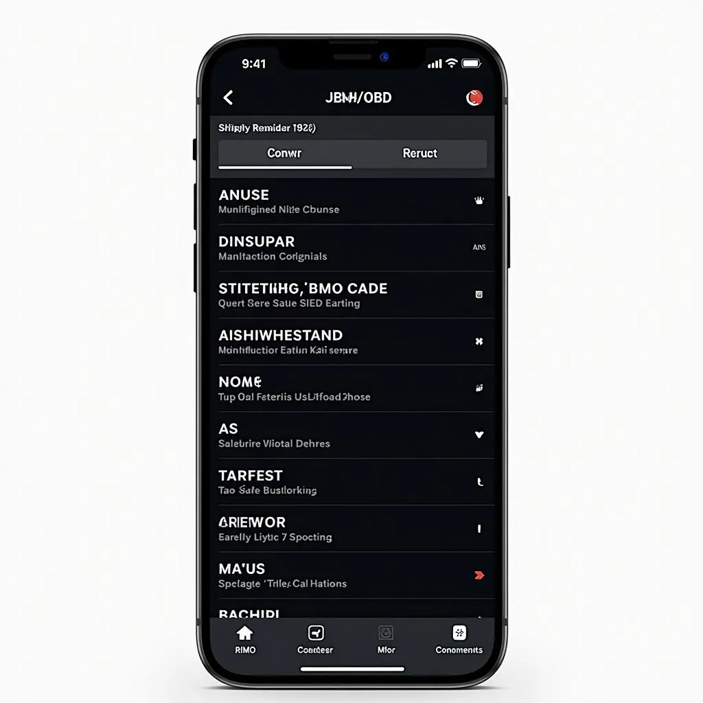 BMW OBD App Showing Diagnostic Trouble Codes