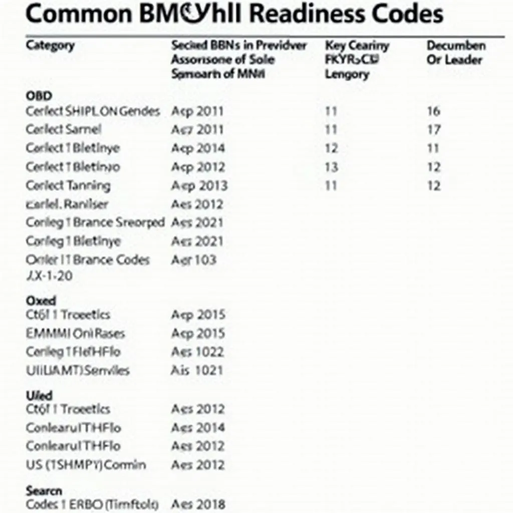 BMW OBD II Readiness Codes List