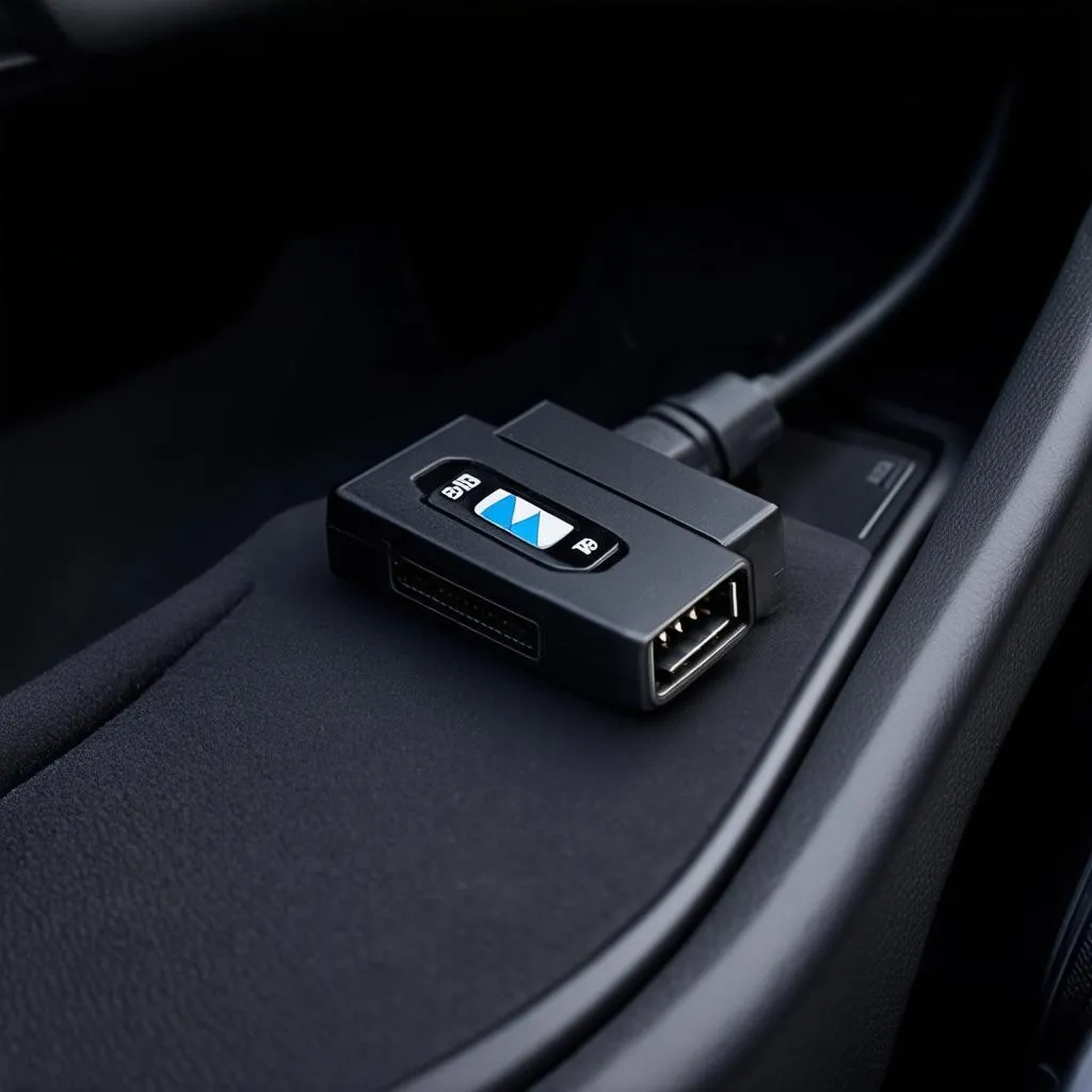 BMW Bluetooth OBD Reader plugged into a car's OBD-II port