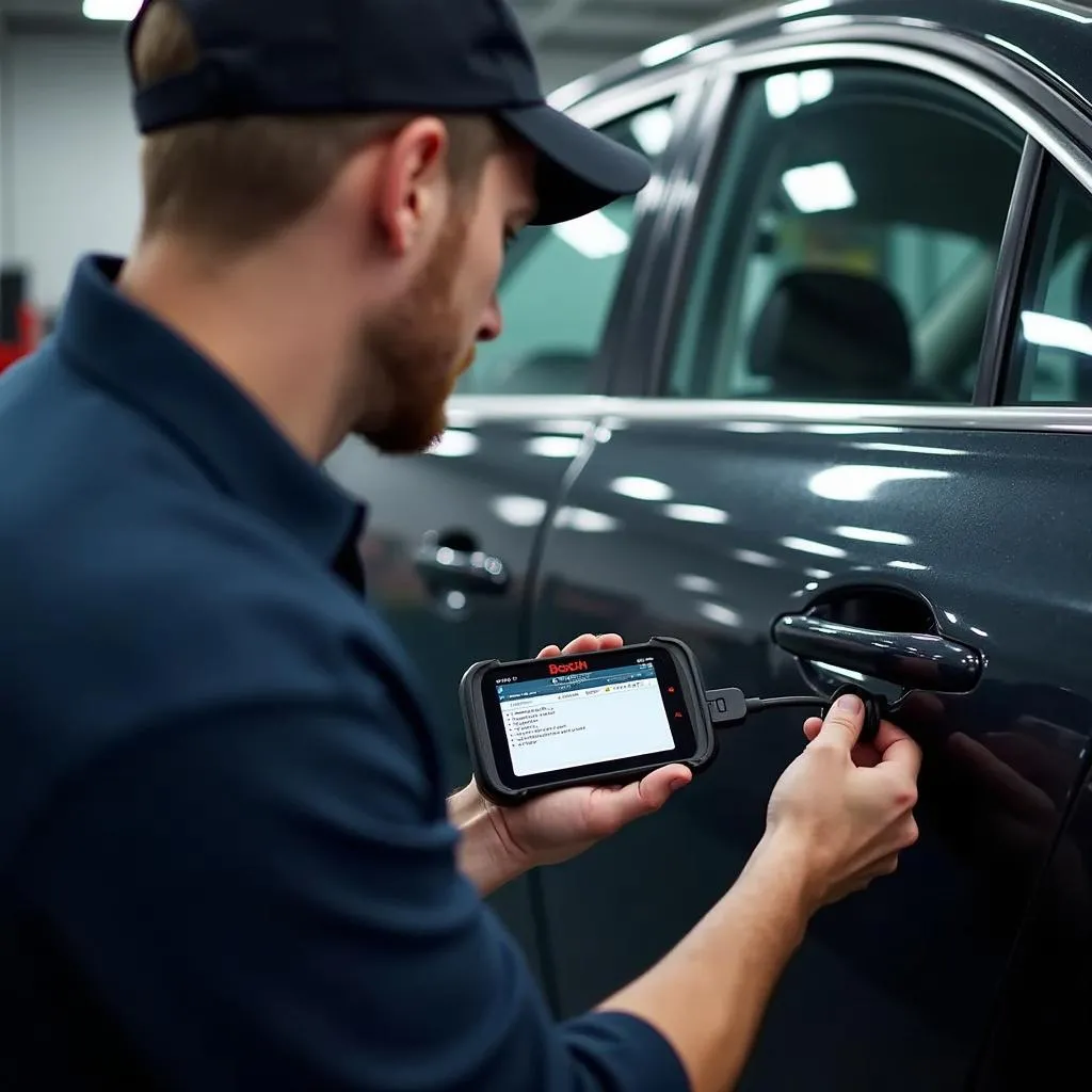 Mechanic using Bosch OBD 1200 on a car