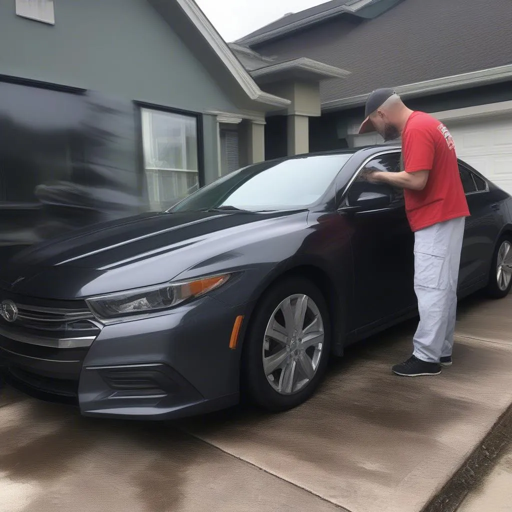 Brow car tint being installed