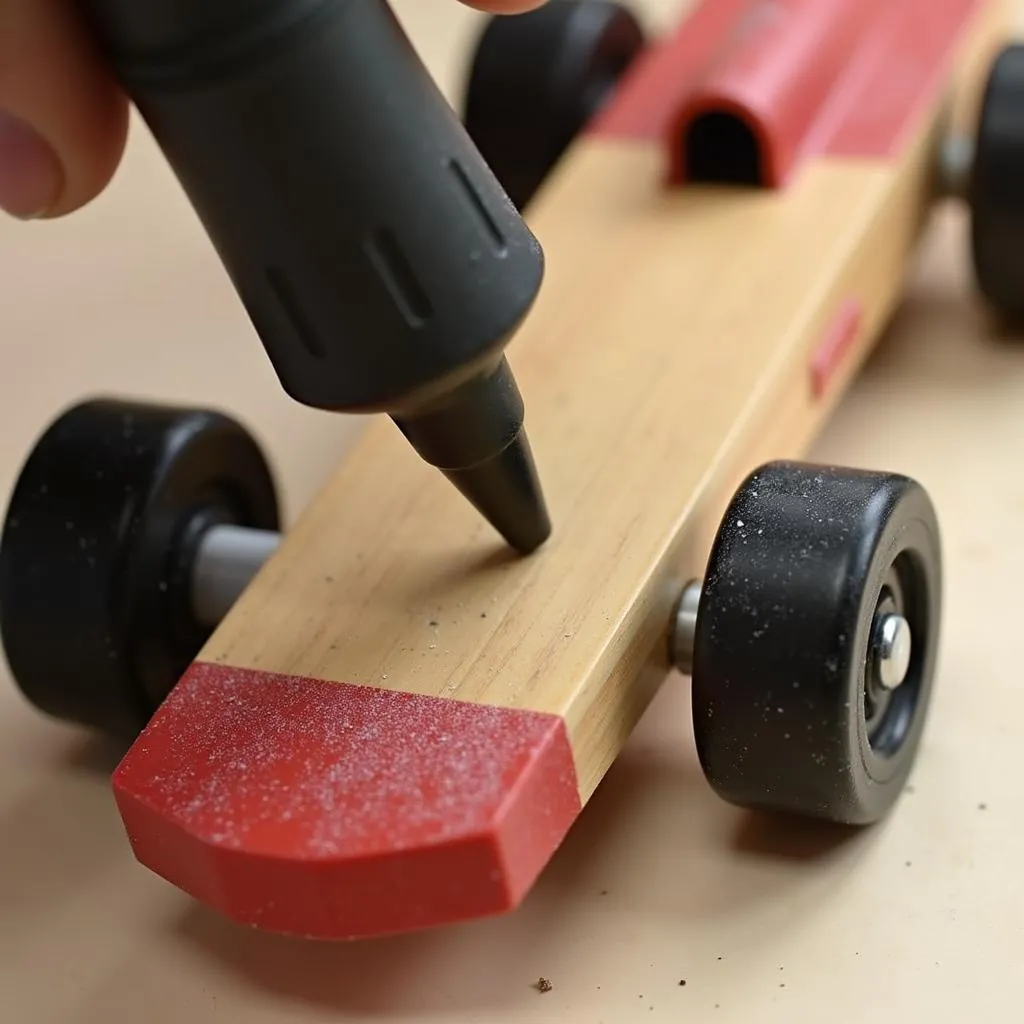 Pinewood Derby Car Modification: Sanding and Dremel Tool for Weight Reduction