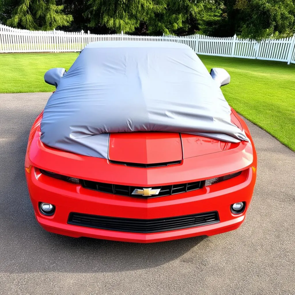 Outdoor Car Cover Protecting Camaro