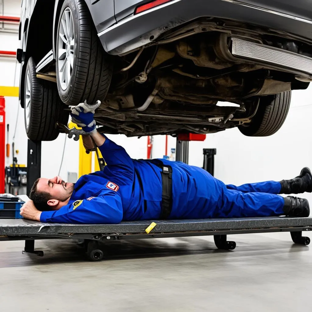 car mechanic working under a car