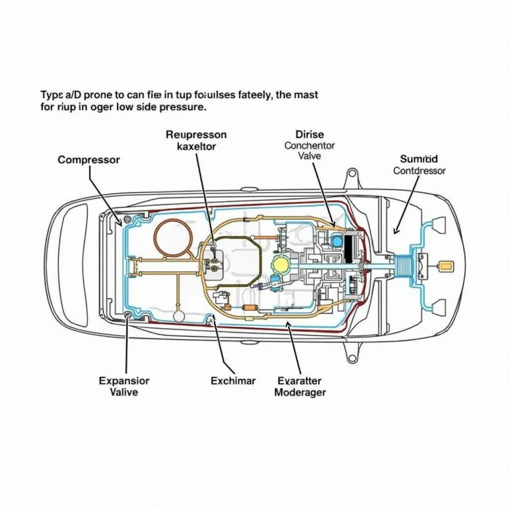 Diagram of Car A/C System with Components Highlighted