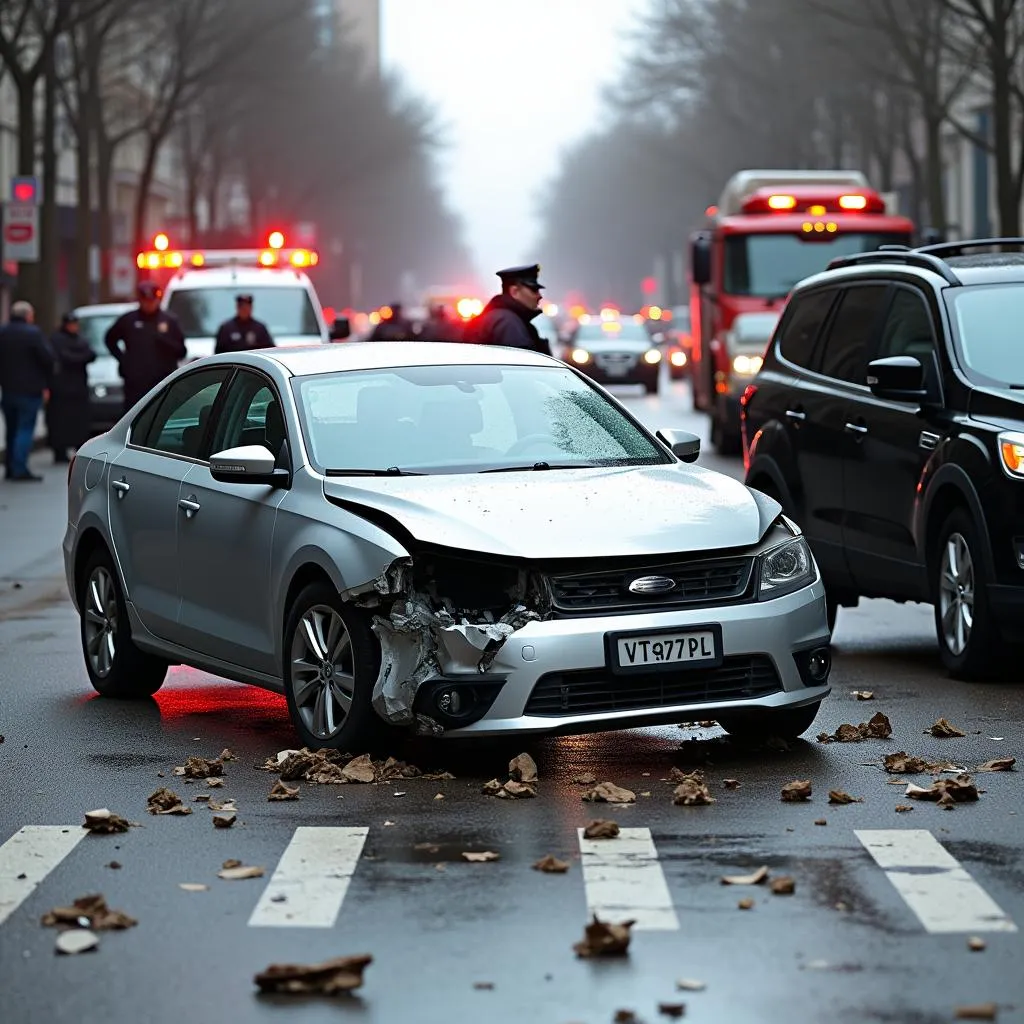 Car accident on a busy city street