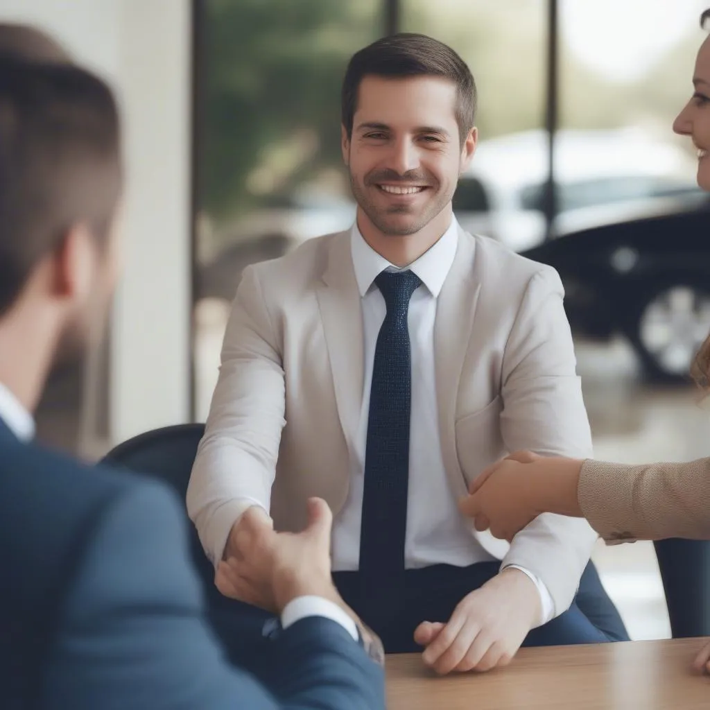 A lawyer shaking hands with a client after a successful car accident settlement in Hideaway, TX